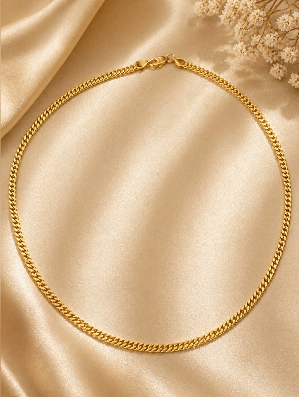 18k Gold Plated Women's Chain Necklace - Elegant Flat Curb Link